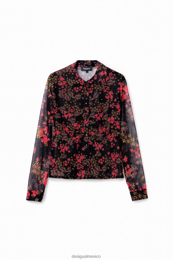Desigual mujer camisa de tul floral fruncida VZ26R0997 ropa