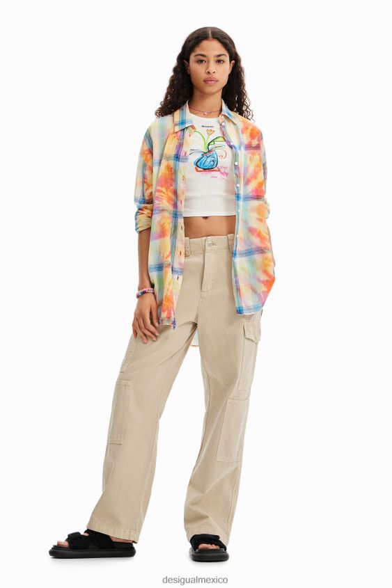 Desigual mujer camisa oversize a cuadros con efecto tie-dye VZ26R0455 ropa
