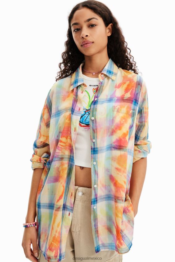 Desigual mujer camisa oversize a cuadros con efecto tie-dye VZ26R0455 ropa