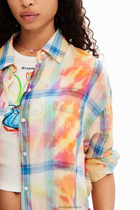 Desigual mujer camisa oversize a cuadros con efecto tie-dye VZ26R0455 ropa