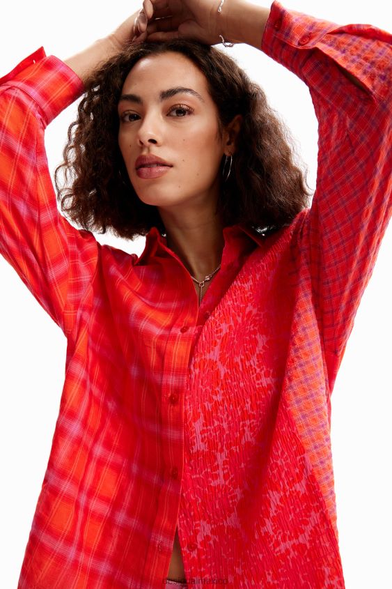 Desigual mujer camisa oversize a cuadros con patchwork VZ26R0506 ropa