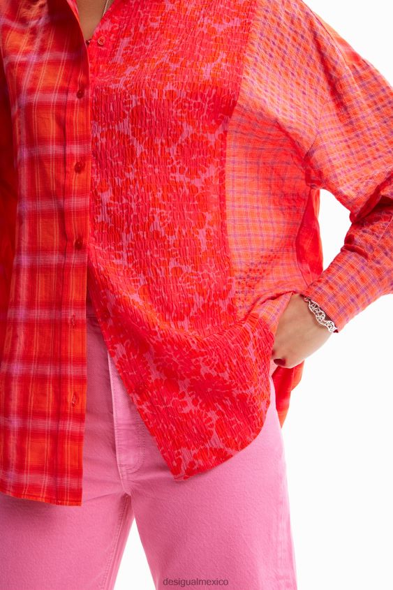 Desigual mujer camisa oversize a cuadros con patchwork VZ26R0506 ropa
