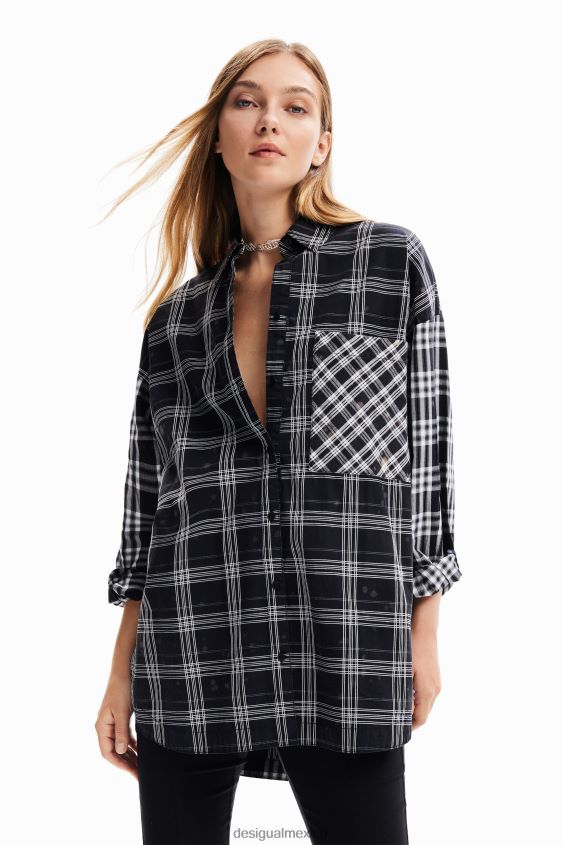 Desigual mujer camisa oversize a cuadros con patchwork VZ26R070 ropa