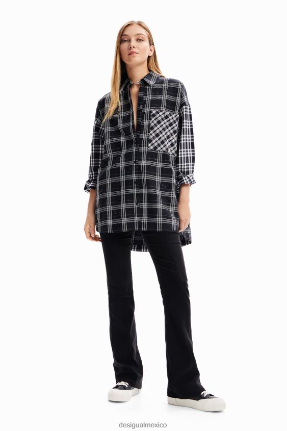 Desigual mujer camisa oversize a cuadros con patchwork VZ26R070 ropa