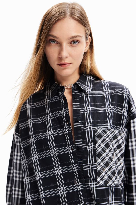 Desigual mujer camisa oversize a cuadros con patchwork VZ26R070 ropa