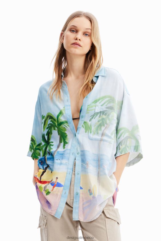 Desigual mujer camisa oversize de lino tropical VZ26R0368 ropa