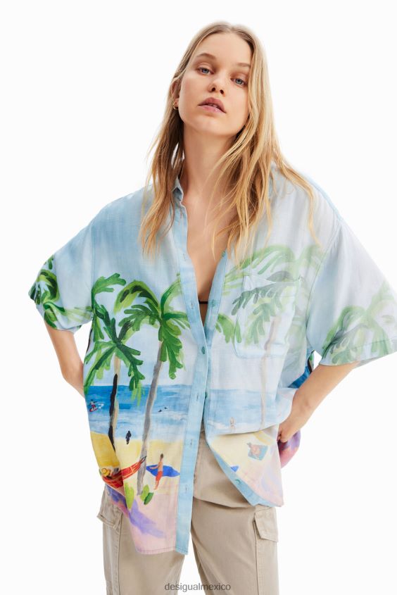 Desigual mujer camisa oversize de lino tropical VZ26R0368 ropa
