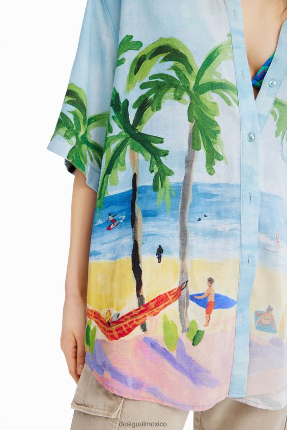 Desigual mujer camisa oversize de lino tropical VZ26R0368 ropa