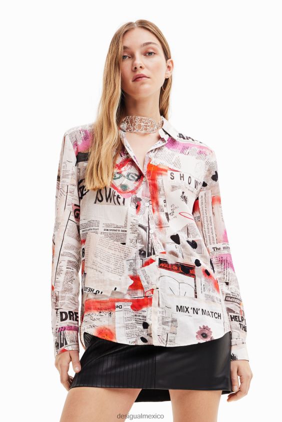 Desigual mujer fina camisa de periódico VZ26R023 ropa