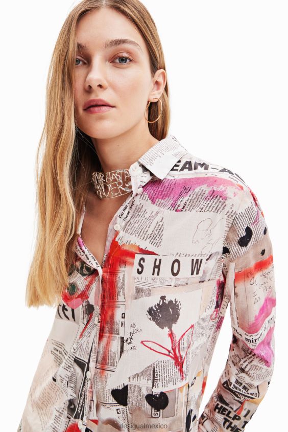 Desigual mujer fina camisa de periódico VZ26R023 ropa