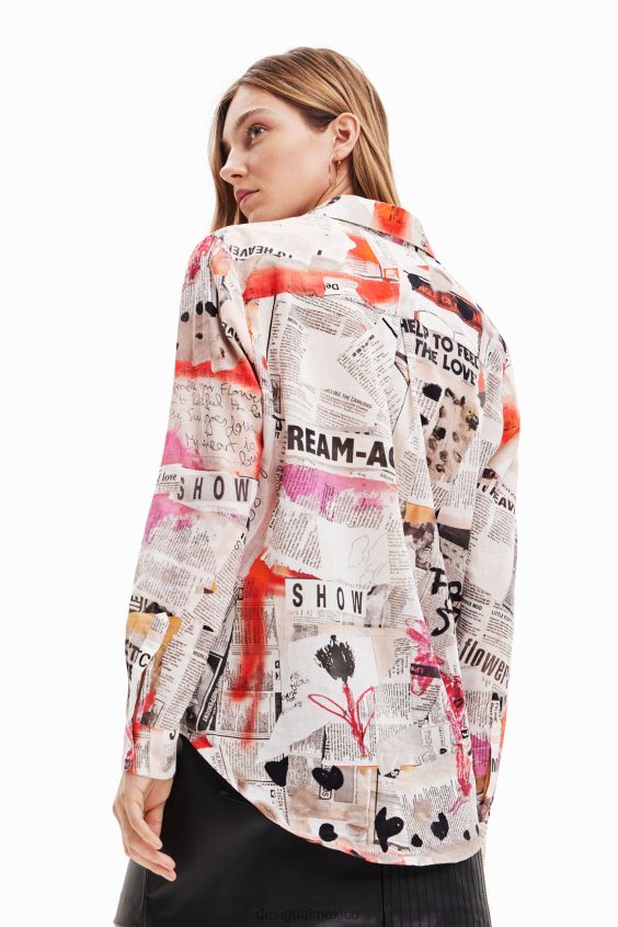 Desigual mujer fina camisa de periódico VZ26R023 ropa