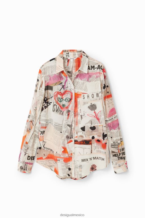 Desigual mujer fina camisa de periódico VZ26R023 ropa