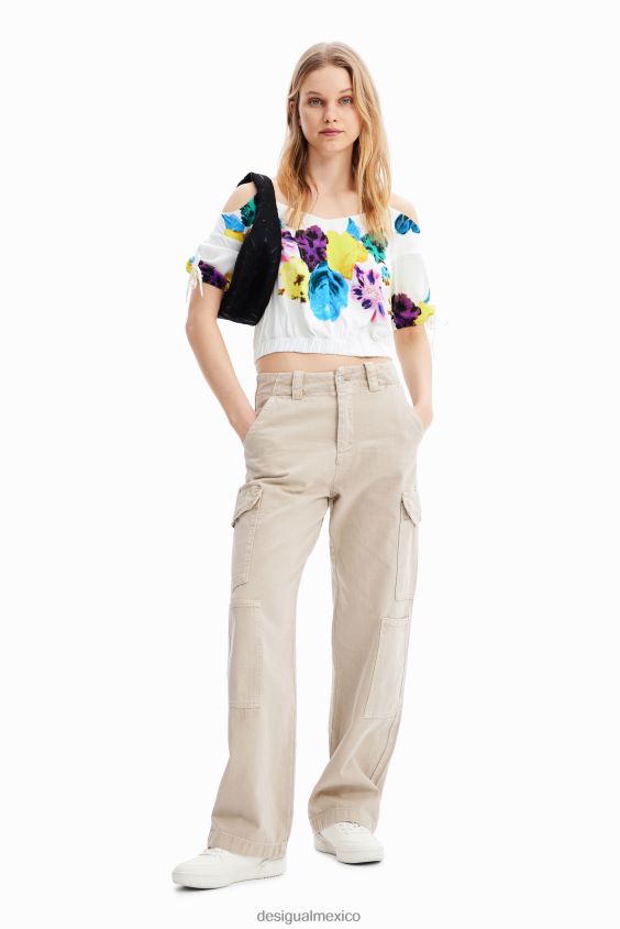 Desigual mujer metro. Blusa corta con estampado floral fruncido de Christian Lacroix VZ26R0554 ropa
