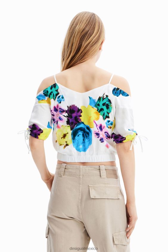Desigual mujer metro. Blusa corta con estampado floral fruncido de Christian Lacroix VZ26R0554 ropa