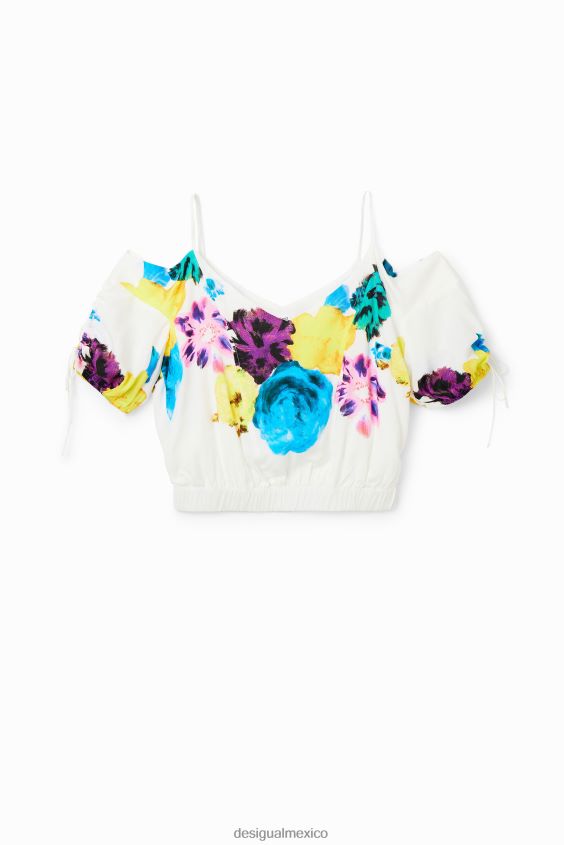 Desigual mujer metro. Blusa corta con estampado floral fruncido de Christian Lacroix VZ26R0554 ropa