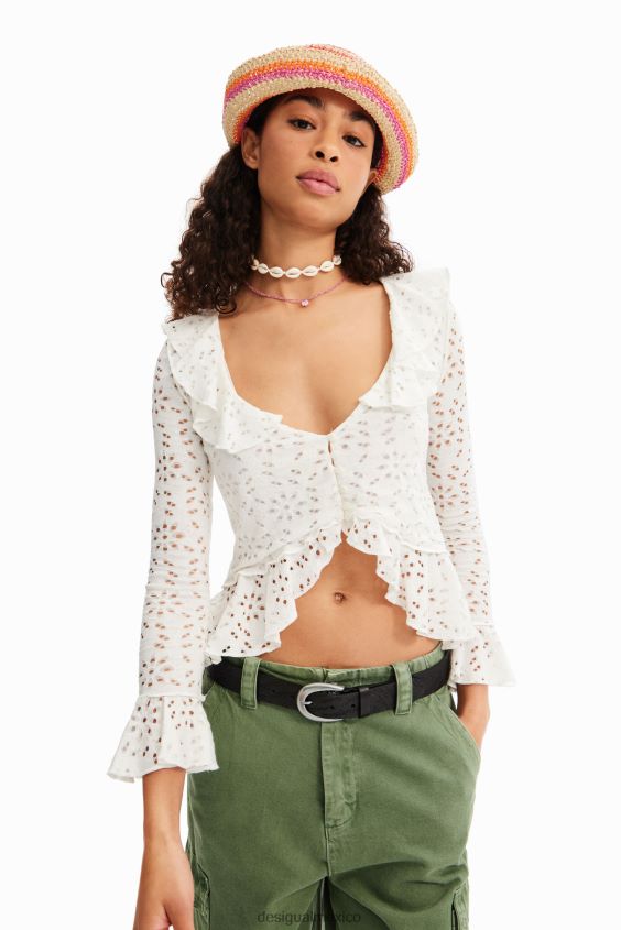 Desigual mujer blusa de manga larga con volantes VZ26R0372 ropa