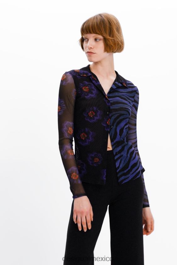 Desigual mujer camisa de tul con estampado floral de cebra VZ26R01007 ropa