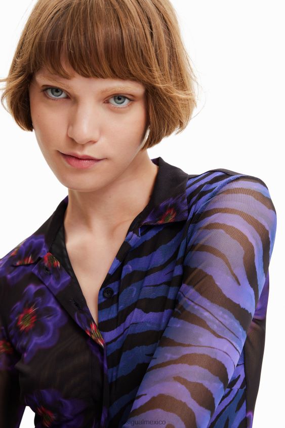 Desigual mujer camisa de tul con estampado floral de cebra VZ26R01007 ropa