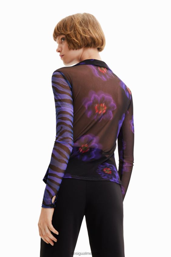 Desigual mujer camisa de tul con estampado floral de cebra VZ26R01007 ropa