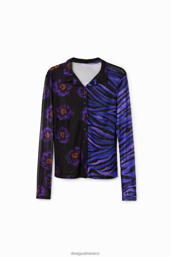 Desigual mujer camisa de tul con estampado floral de cebra VZ26R01007 ropa