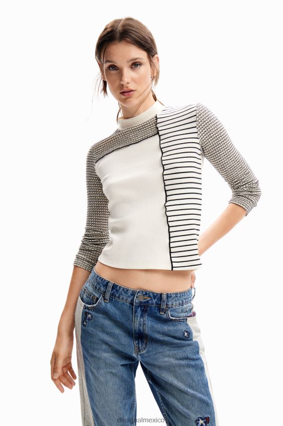 Desigual mujer camiseta ajustada a rayas con patchwork VZ26R0122 ropa