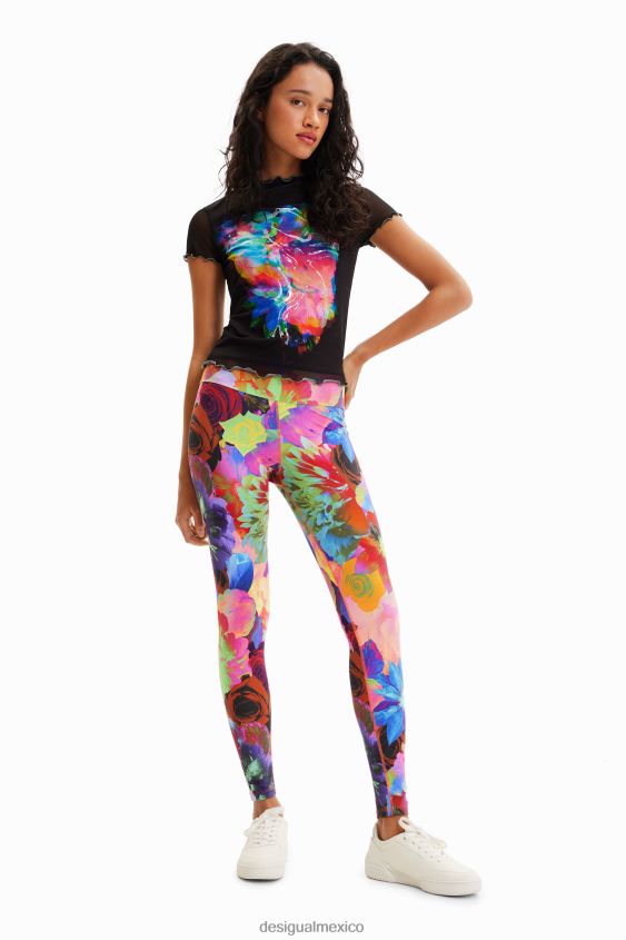Desigual mujer camiseta ajustada de tul con flores VZ26R0848 ropa