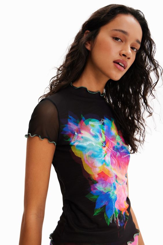 Desigual mujer camiseta ajustada de tul con flores VZ26R0848 ropa