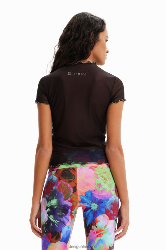 Desigual mujer camiseta ajustada de tul con flores VZ26R0848 ropa
