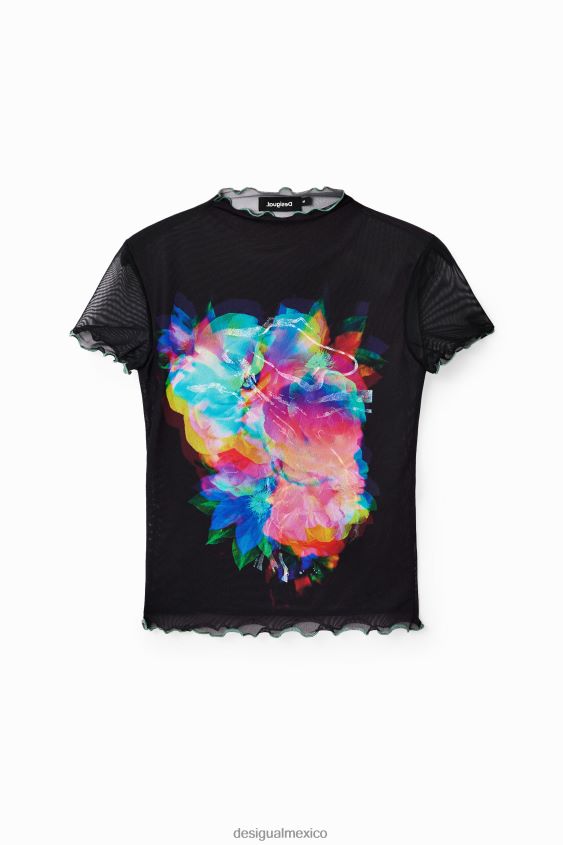 Desigual mujer camiseta ajustada de tul con flores VZ26R0848 ropa