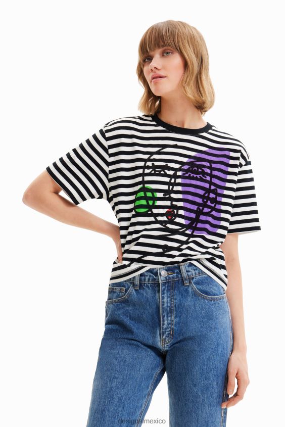 Desigual mujer camiseta con cara artística a rayas VZ26R01021 ropa