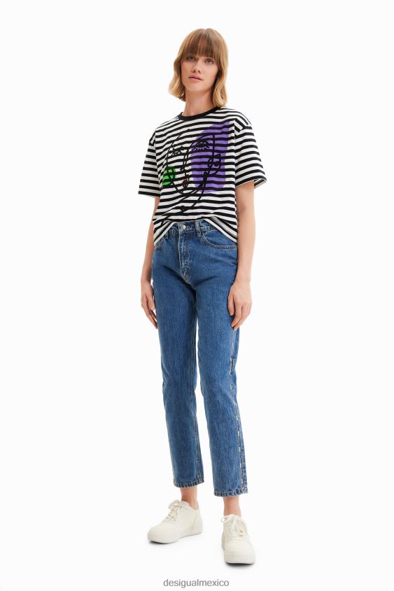 Desigual mujer camiseta con cara artística a rayas VZ26R01021 ropa