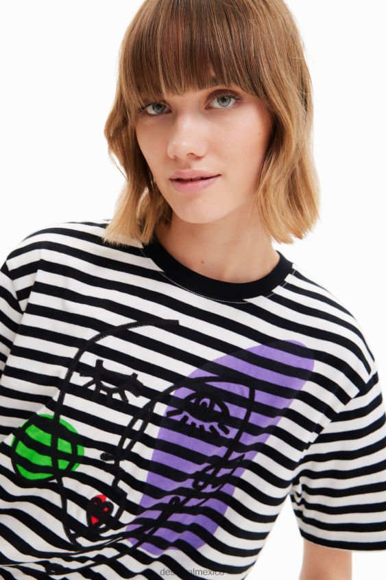 Desigual mujer camiseta con cara artística a rayas VZ26R01021 ropa