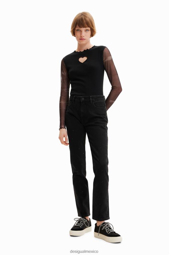 Desigual mujer camiseta con combinación de corazones y aberturas VZ26R0369 ropa