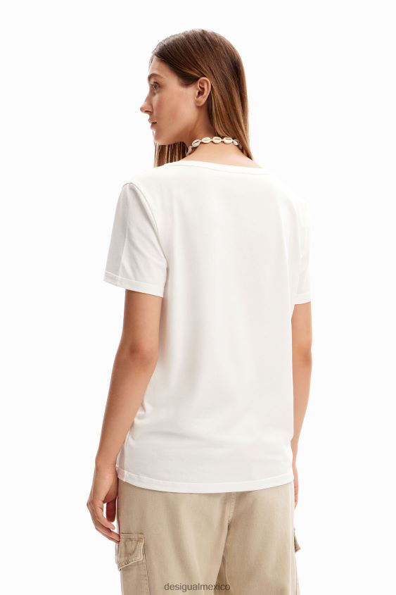 Desigual mujer camiseta con cuello en V y flores VZ26R01142 ropa