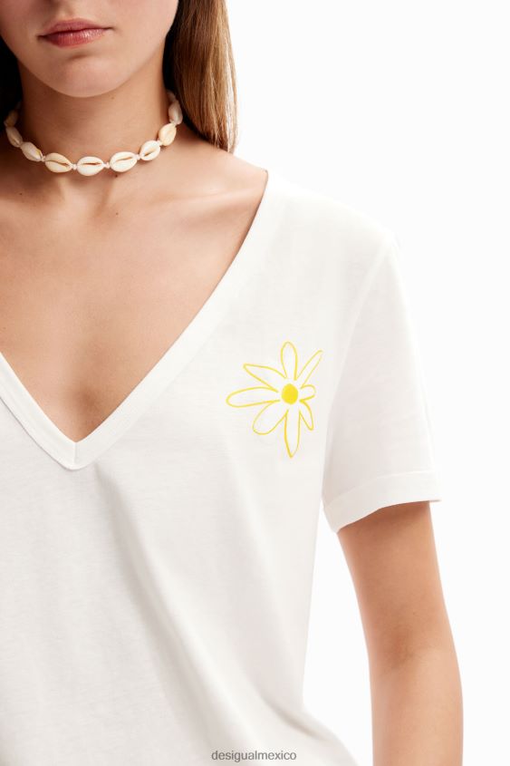 Desigual mujer camiseta con cuello en V y flores VZ26R01142 ropa