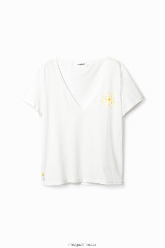 Desigual mujer camiseta con cuello en V y flores VZ26R01142 ropa
