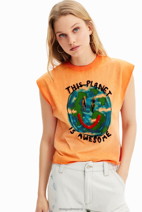 Desigual mujer camiseta con efecto lavado Planet VZ26R0409 ropa
