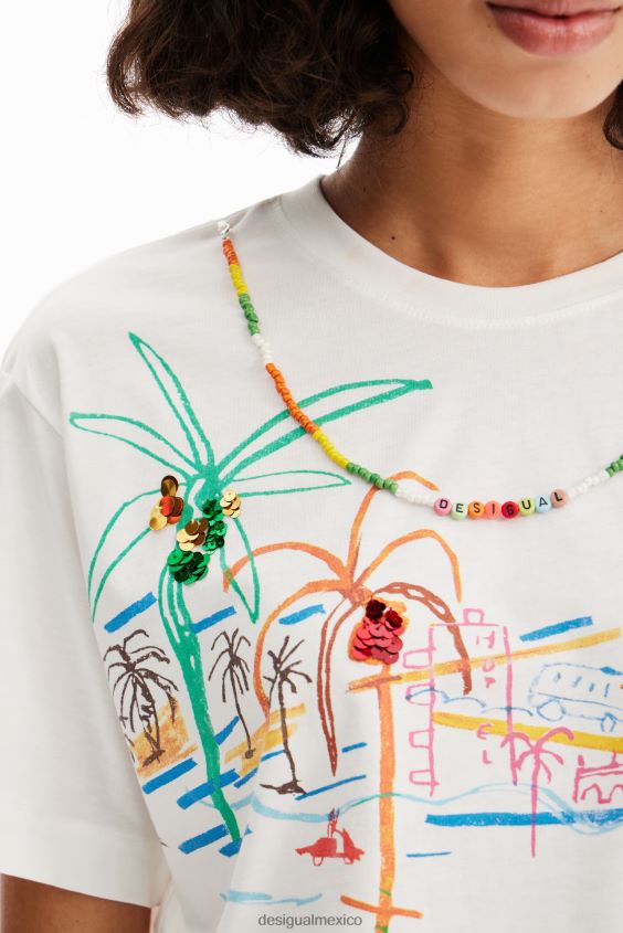Desigual mujer camiseta con ilustración de collar VZ26R0606 ropa