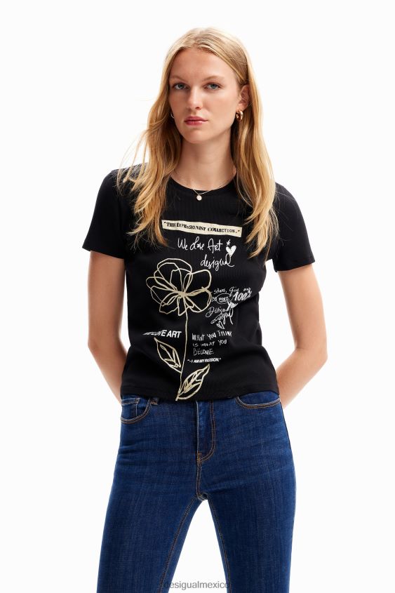Desigual mujer camiseta con mensaje de flores VZ26R0121 ropa