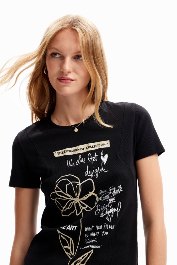 Desigual mujer camiseta con mensaje de flores VZ26R0121 ropa