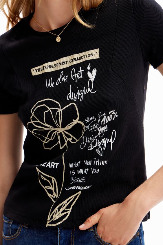 Desigual mujer camiseta con mensaje de flores VZ26R0121 ropa