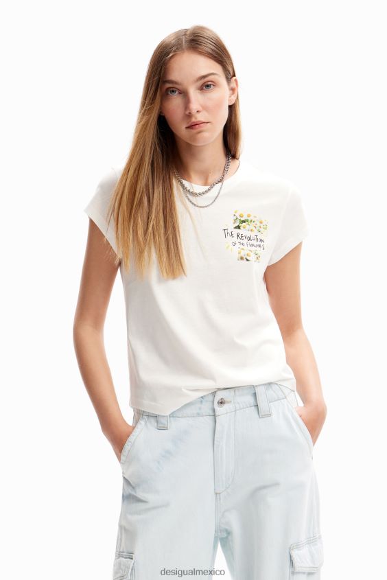 Desigual mujer camiseta con mensaje de flores VZ26R021 ropa