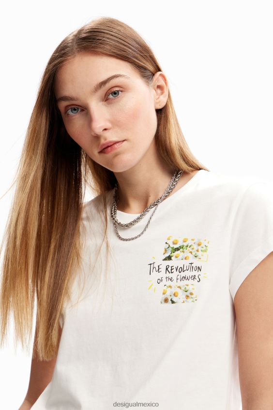 Desigual mujer camiseta con mensaje de flores VZ26R021 ropa