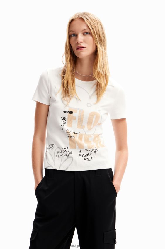 Desigual mujer camiseta con mensaje de flores VZ26R095 ropa