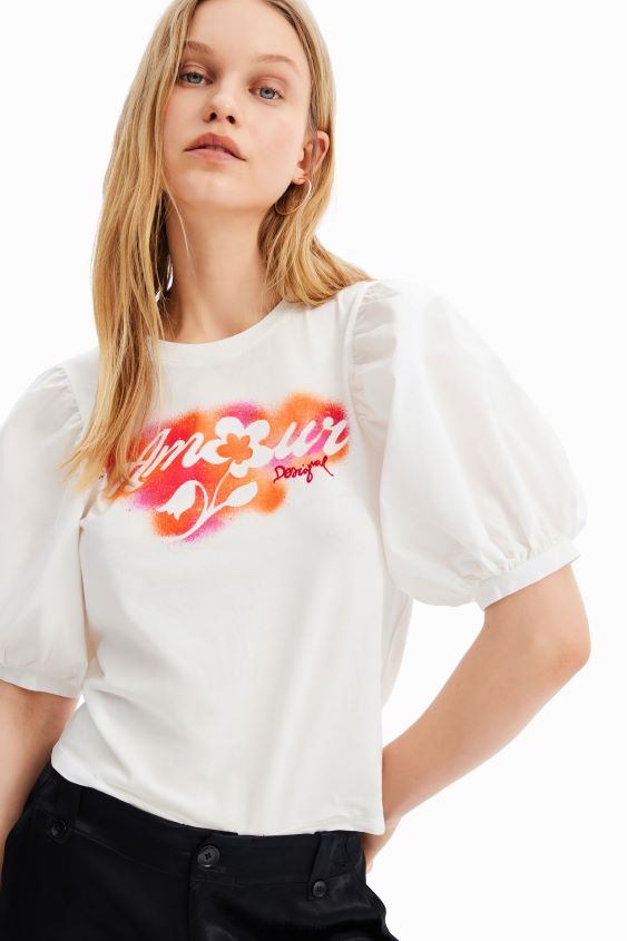 Desigual mujer camiseta con mensaje en las mangas VZ26R0298 ropa