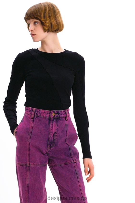 Desigual mujer camiseta con patchwork de canalé VZ26R0145 ropa