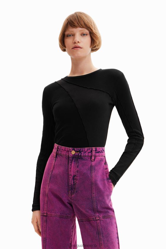Desigual mujer camiseta con patchwork de canalé VZ26R0145 ropa