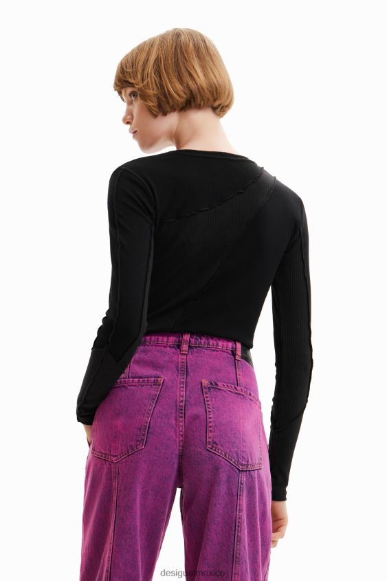 Desigual mujer camiseta con patchwork de canalé VZ26R0145 ropa