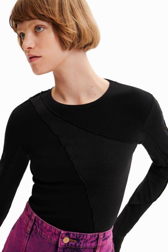 Desigual mujer camiseta con patchwork de canalé VZ26R0145 ropa