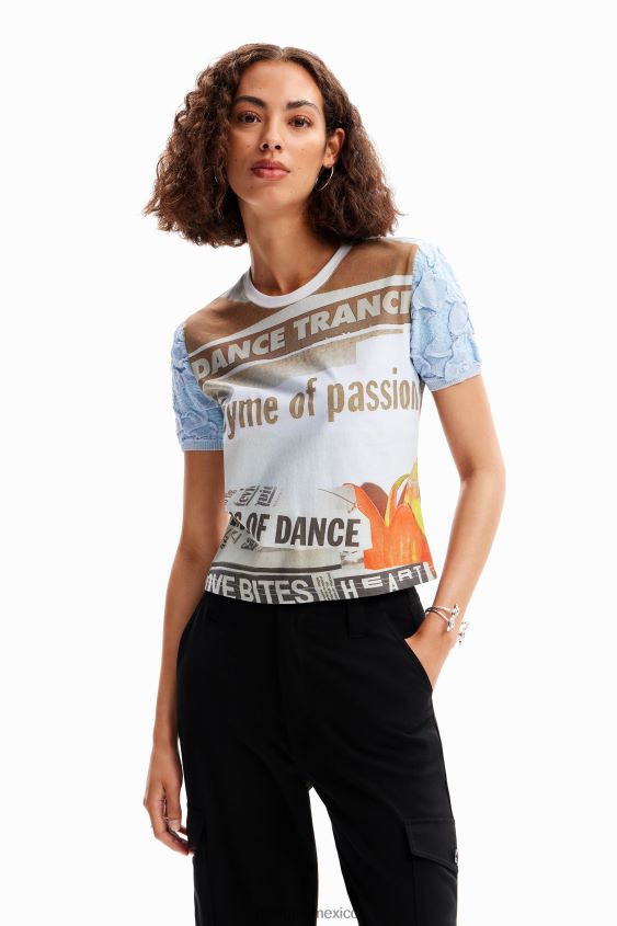 Desigual mujer camiseta con textura de periódico VZ26R0123 ropa
